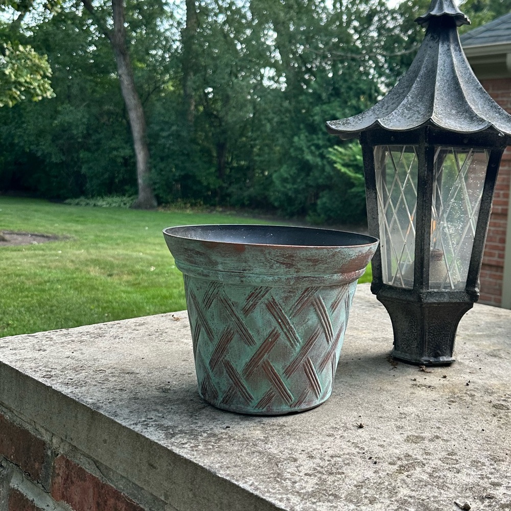 Verdigris Copper Woven Pot Planter